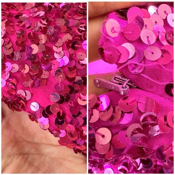 Vintage 1980s Night Line Silk Barbie Pink Sequin Sleeveless Dress Size 10 M - Picture 16 of 16